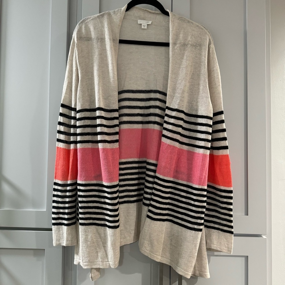 J Jill Open Front Striped Linen Cardigan‎